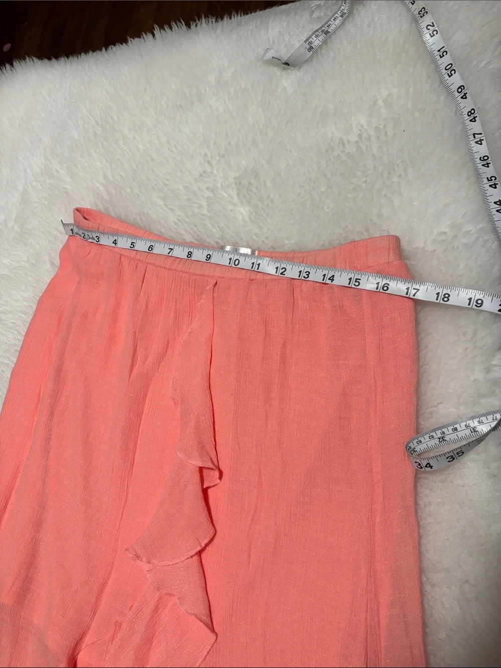just be Coral Peach High-Low Ruffle Skirt